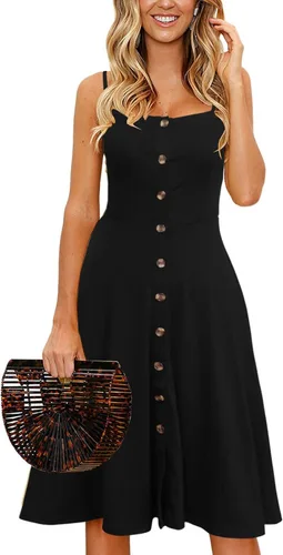 Vista 3 de Berydress - Vestidos informales, de playa y de verano para mujer, de color liso, de algodón, favorecedores, acampanados, con tirantes delgados