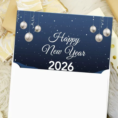Vista 5 de Tarjetas de felicitación de feliz año nuevo 2026 – Nochebuena azul nevada de invierno, Navidad, Año Nuevo, vacaciones, saludos, invitaciones