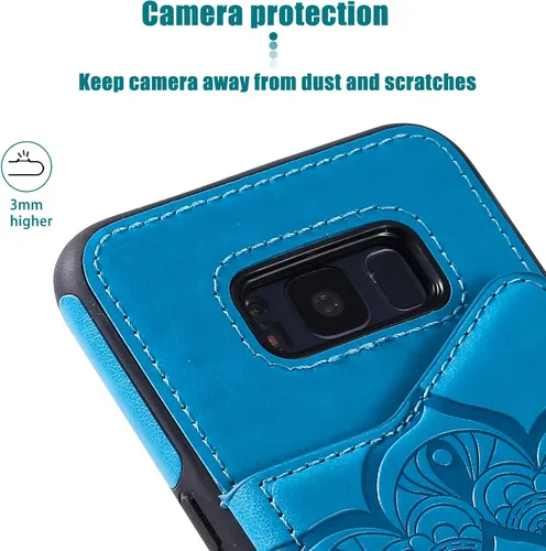 Vista 6 de Funda para Samsung S8, funda trasera magnética de flores en relieve para Galaxy S8 Kickstand Wallet Case para mujer con tarjetero y funda protectora