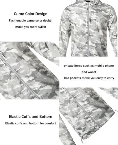 Vista 3 de Beautiful Giant - Chaqueta cortavientos para hombre, ligera, casual, con capucha, Whitecamo