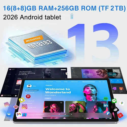 Vista 2 de Oangcc Tablet Android 13 de 11 pulgadas, 16 GB de RAM+256 GB ROM+2 TB Expand, tabletas Octa-Core con teclado y mouse, 8600 mAh, pantalla 2K 2000 x
