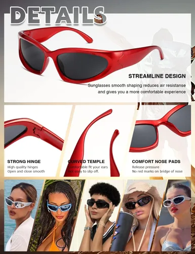 Vista 4 de MASDUN Gafas de sol polarizadas envolventes de moda vintage para hombres y mujeres, gafas de sol futuristas para deportes al aire libre UV400
