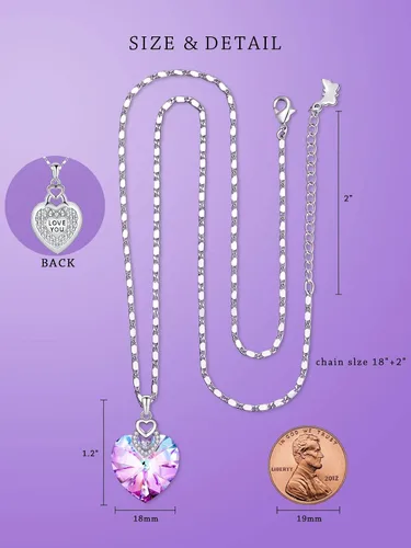 Vista 2 de PLATO H 3 Heart Crystal Necklace for Women Gifts for her Pendant Crystal Jewelry Necklace for Girl Wedding Gifts for Anniversary Day Mother's Day
