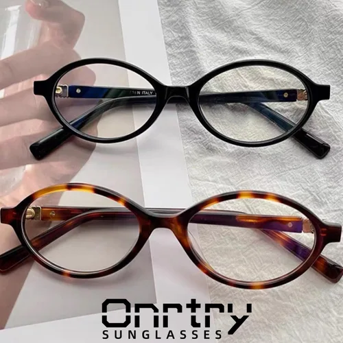 Vista 6 de Onrtry Lentes retro ovalados con bloqueo de luz azul para mujeres y hombres, anteojos falsos nerd redondos sin receta