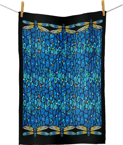 Vista 2 de Toallas de cocina, 8 x 28 pulgadas, 100% algodón, súper suaves y absorbentes, paños de cocina (Tiffany Dragonfly)