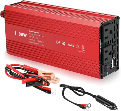 Vista 9 de Fancy Buying Inversor de corriente de 1000 W/2000 W (pico) para vehículos, convertidor de CC de 12 V a 110 V CA con dos salidas de CA y cargador