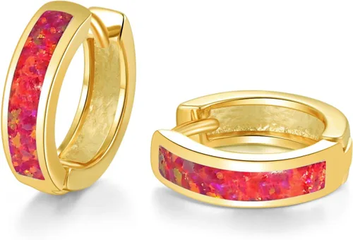 Vista 206 de CiNily Aretes Huggie de ópalo con bisagras, chapados en oro, hipoalergénicos, pequeños aretes de aro para mujeres, adolescentes, niñas, hombres