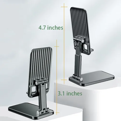 Vista 3 de Soporte de teléfono para escritorio: ángulo y altura ajustables Totalmente plegable para teléfono celular portátil y iPad Tablet Mount con gran base
