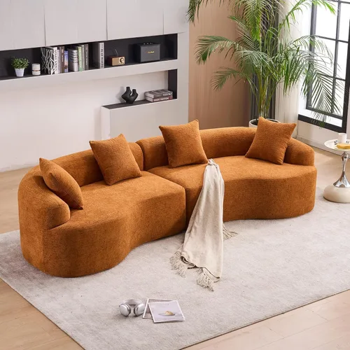 Vista 22 de Sofá modular curvado de 110 pulgadas para sala de estar, moderno sofá modular de felpa de felpa de gran tamaño con asiento profundo comprimido sin