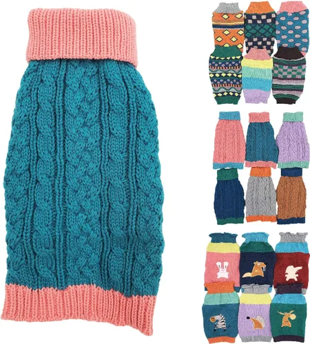 Vista 23 de Suéter de punto para perro, ropa de invierno cálida y suave para mascotas pequeñas y grandes (XL: longitud: 22 pulgadas, alce)