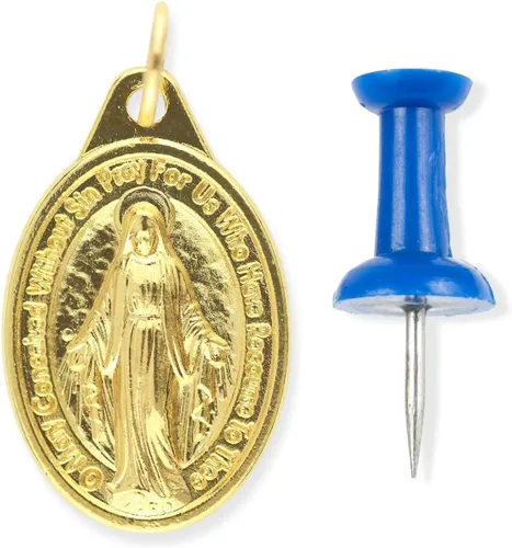 Vista 5 de Paquete de 10 medallas milagrosas para collar, 1 pulgada, ovaladas, chapadas en oro, milagrosas, para collar, medallas para joyería católica