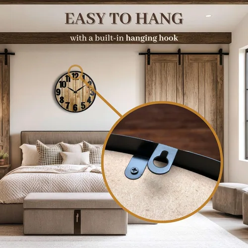 Vista 6 de Montoire Reloj de pared de granja de madera de 24 pulgadas, extra grande para decoración de sala de estar - Grandes relojes rústicos redondos