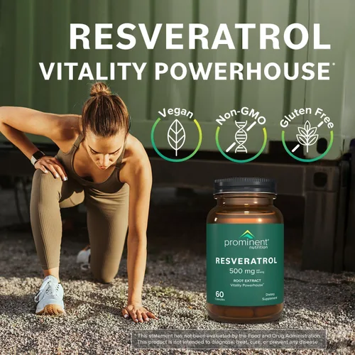 Vista 6 de Prominent Nutrition Suplemento de resveratrol, antienvejecimiento y apoyo inmunológico, suplemento de trans-resveratrol 98% puro, 500 mg, suministro