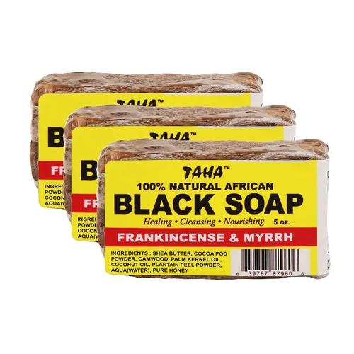 Vista 7 de Taha Barra de jabón negra africana, orgánica y 100% natural, calmante e hidratante, limpieza saludable, ideal para manchas, acné, cuero cabelludo