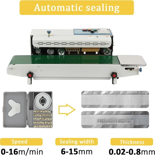 Vista 5 de Takywep Sellador continuo de banda con sellador horizontal automático de banda Fr-900 110V, control de temperatura, comercial Pp aluminio papel PVC