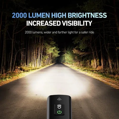 Vista 3 de Juego de luces para bicicleta – 2000 lúmenes USB recargable y luz trasera de seguridad, 5+4 modos, visibilidad de 656.2 ft, montaje sin