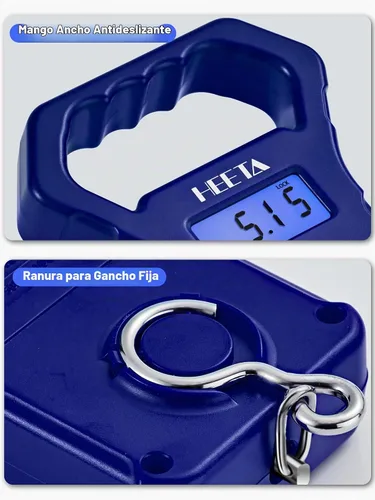 Vista 5 de HEETA Báscula de pescado, báscula digital portátil de pesca colgante de 110 libras / 110.2 lbs con pantalla LCD retroiluminada, báscula de equipaje