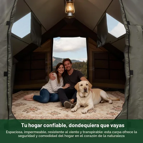 Vista 2 de Tienda de campaña inflable de lujo grande, resistente al viento y a la lluvia, interior de 12 ㎡, refugio para 2 a 10 personas, configuración rápida