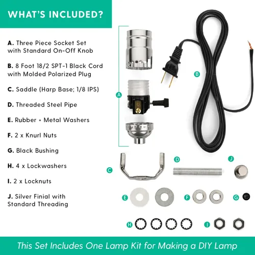 Vista 2 de Kit de lámpara – Kit de cableado eléctrico para hacer o reacondicionar lámparas – Kits de recableado de lámpara con instrucciones – Kit de lámpara
