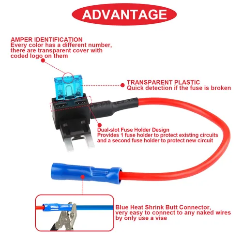 Vista 6 de Mini fusible de 16 piezas, adaptador de fusible de 12 V para añadir un circuito, con juegos de fusibles de hoja de cajero automático mini APM de 15