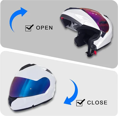 Vista 4 de KRN Casco de motocicleta para adultos, casco modular abatible aprobado por DOT, casco de carreras callejeras con visera de color y pasamontañas