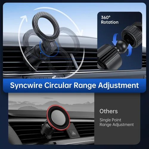 Vista 13 de SYNCWIRE Soporte para auto MagSafe 【Ventilación de anillo】【Rotación de 360°】【N55 magnético】 Soporte de teléfono para ventilación de aire, soporte