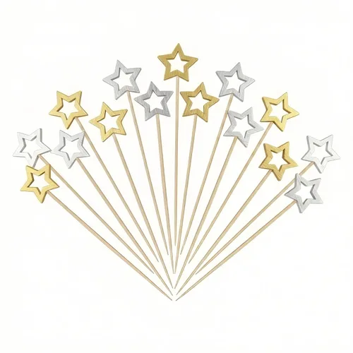 Vista 12 de Palillos de Cóctel Gold Star, Mondadientes Decorativos de 5.5 Pulgadas de Largo para Aperitivos, Frutas y Adorno de Bebidas, Suministros de Fiesta