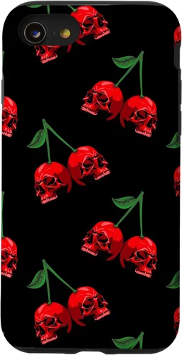 Vista 18 de Cute Cherry Skull Pattern Red Scary Skulls Black Background Case for iPhone 17