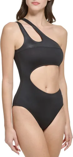 Vista 5 de Calvin Klein Correa de hombro estándar para mujer, detalle recortado, una pieza, Negro