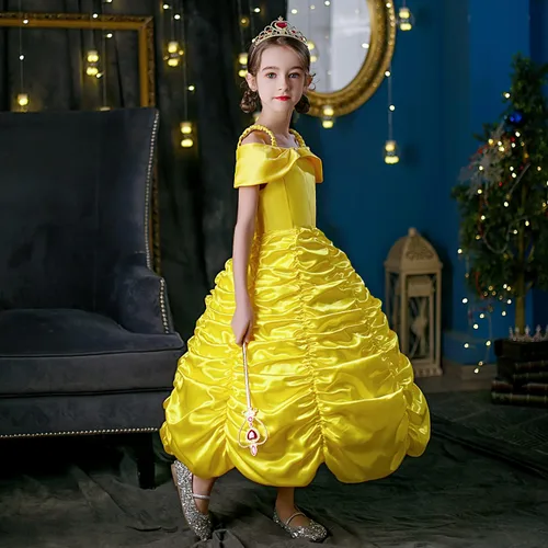 Vista 7 de Vestidos de princesa para niñas, disfraces de Halloween, disfraz de princesa para niñas, amarillo, 3-10 años