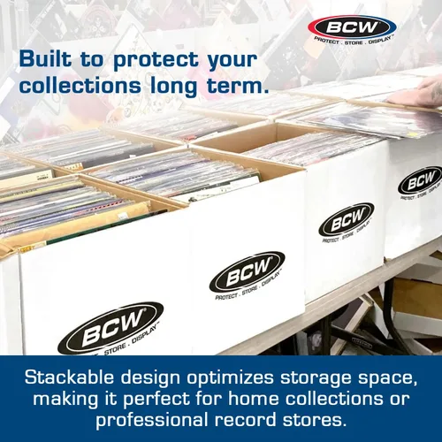 Vista 5 de BCW Cajas de almacenamiento de discos de vinilo, paquete de 3, capacidad para 65 LPs cada una, caja de almacenamiento apilable de discos de vinilo