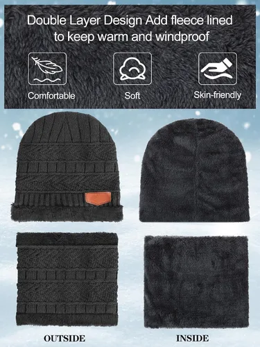Vista 4 de Juego de 96 gorros de invierno a granel, bufanda, guantes y calcetines, gorro de punto con forro polar de invierno, gorro de punto holgado, gorro