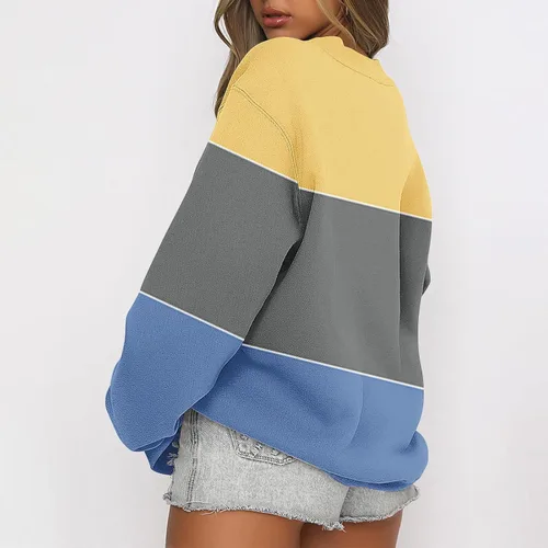 Vista 5 de Sudaderas con capucha para mujer, manga larga, bloque de color, cuello redondo, forro polar, ajuste holgado, túnica para otoño e invierno, ropa Y2K
