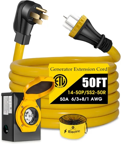 Vista 12 de Cable generador de 50 amperios con caja de entrada de alimentación preperforada, cable de extensión de generador de alta resistencia real STW
