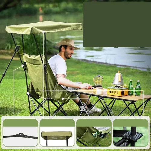 Vista 2 de Compatible for Portable Camping Chair with Shade Canopy Oversized Foldable Lightweight Chairfor Beach Outdoor Activities(Green 1P)