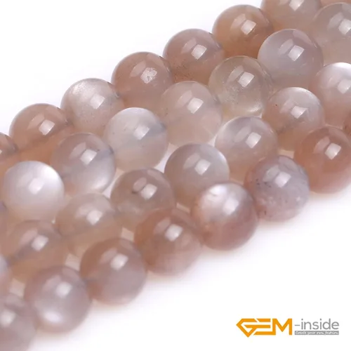Vista 3 de Gem-Inside - Cuentas redondas sueltas de piedra lunar gris arcoíris de 0.315 in para fabricación de joyas, 15 pulgadas