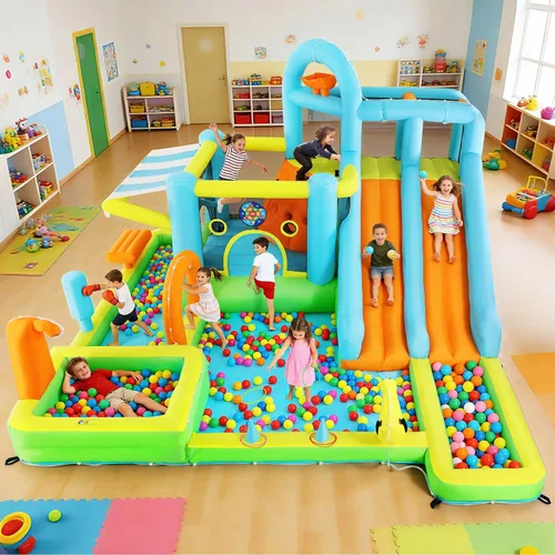 Vista 9 de JOYLDIAS 10 in1 tobogán acuático inflable gigante casa de lujo resistente 10 en 1