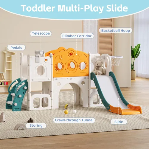 Vista 3 de Tobogán 8 en 1 para niños pequeños, juego para interiores y exteriores para niños de 1 a 3 años, tobogán escalador con espacio de almacenamiento