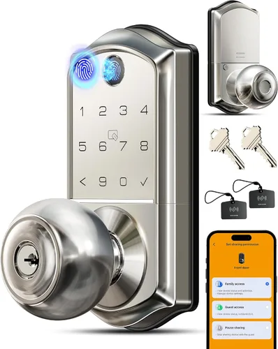 Vista 12 de Veise VE018 - Cerradura de manija inteligente de perilla, huella digital, control de aplicación, entrada sin llave para puerta delantera y Negro