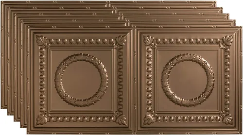 Vista 32 de FASÄDE Rosette - Panel de techo decorativo de vinilo adhesivo de 2 x 4 pies en bronce antiguo (paquete de 5)