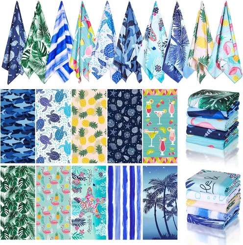 Vista 12 de EBOOT Paquete de 10 toallas de playa de gran tamaño, toallas de piscina, toallas de microfibra de secado rápido para adultos, mujeres, hombres, Azul