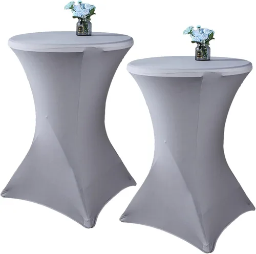 Vista 14 de Paquete de 2 manteles de cóctel de elastano de 24 x 43 pulgadas, redondos, ajustables, para bodas, banquetes, eventos, fiestas