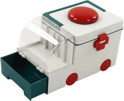 Vista 2 de Caja linda ambulancia forma doble capa gran capacidad caja de almacenamiento con mango portátil verde (verde)