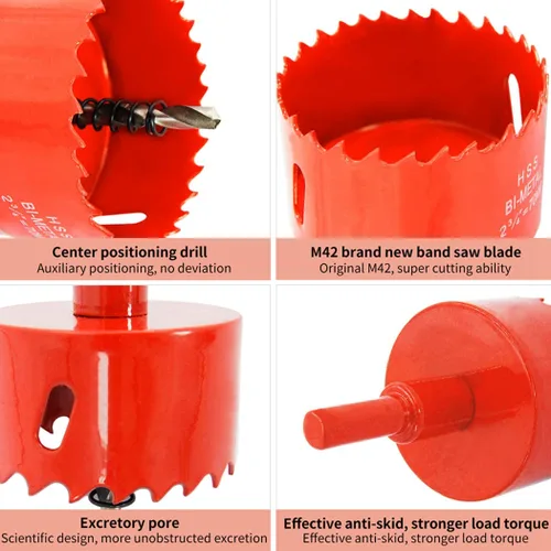Vista 3 de Broca bimetálica para taladro, cortador de orificios HSS con eje para madera y metal