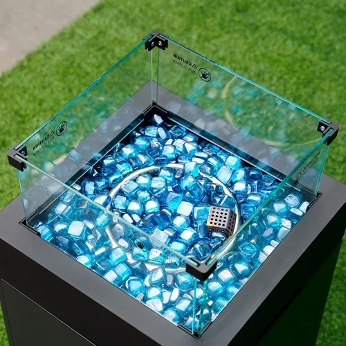 Vista 4 de Mr. Fireglass Cubos de vidrio para fuego de 1 pulgada para chimenea, hoguera y paisajismo, 10 libras de alto brillo azul caribeño