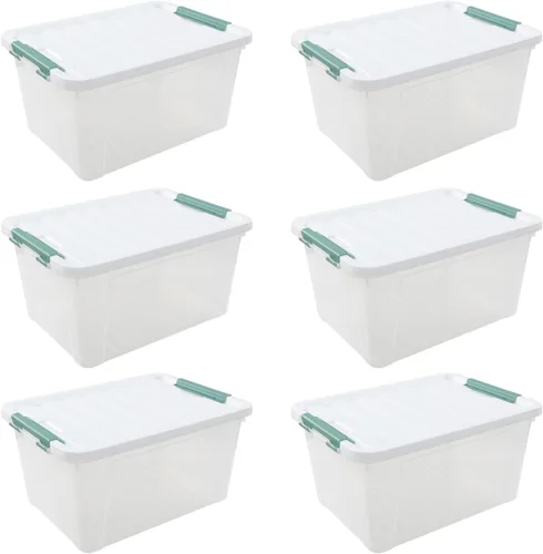 Vista 7 de Paquete de 6 cajas de almacenamiento de plástico de 20 L, caja de almacenamiento transparente con tapas