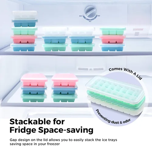Vista 6 de Bandeja de cubitos de hielo, bandeja de hielo de silicona suave con tapa de polipropileno, bandejas flexibles para cubitos de hielo para congelador