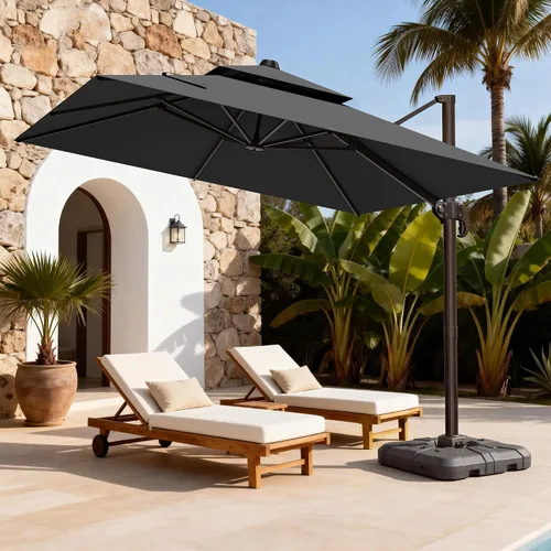 Vista 70 de Sombrilla de 10 x 13 pies para exteriores, sombrilla grande rectangular con viga voladiza, resistente, con rotación de 360°, sombrilla con Beige