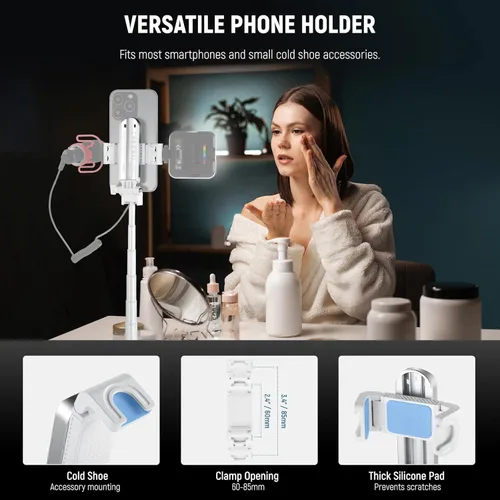 Vista 5 de NEEWER Palo selfie con obturador remoto Bluetooth desmontable, trípode de viaje plegable ligero para iPhone para vlogs de YouTube/TikTok