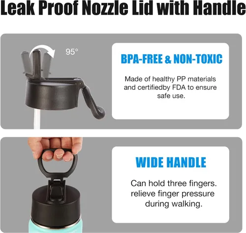 Vista 6 de Volhoply Botellas de agua aisladas de 22 onzas con tapa con pajilla, botella deportiva de acero inoxidable con asa, tazas de agua de viaje de metal